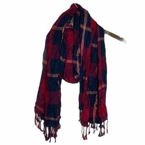 GAP red plaid fringe scarf